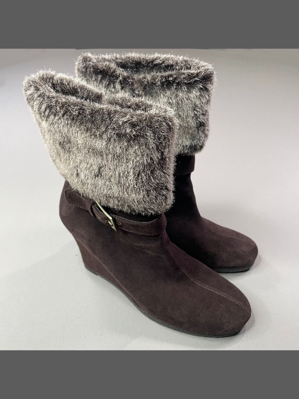 Aerosoles Shoes Womens 9.5 brown leather telltale faux fur wedge heels boots